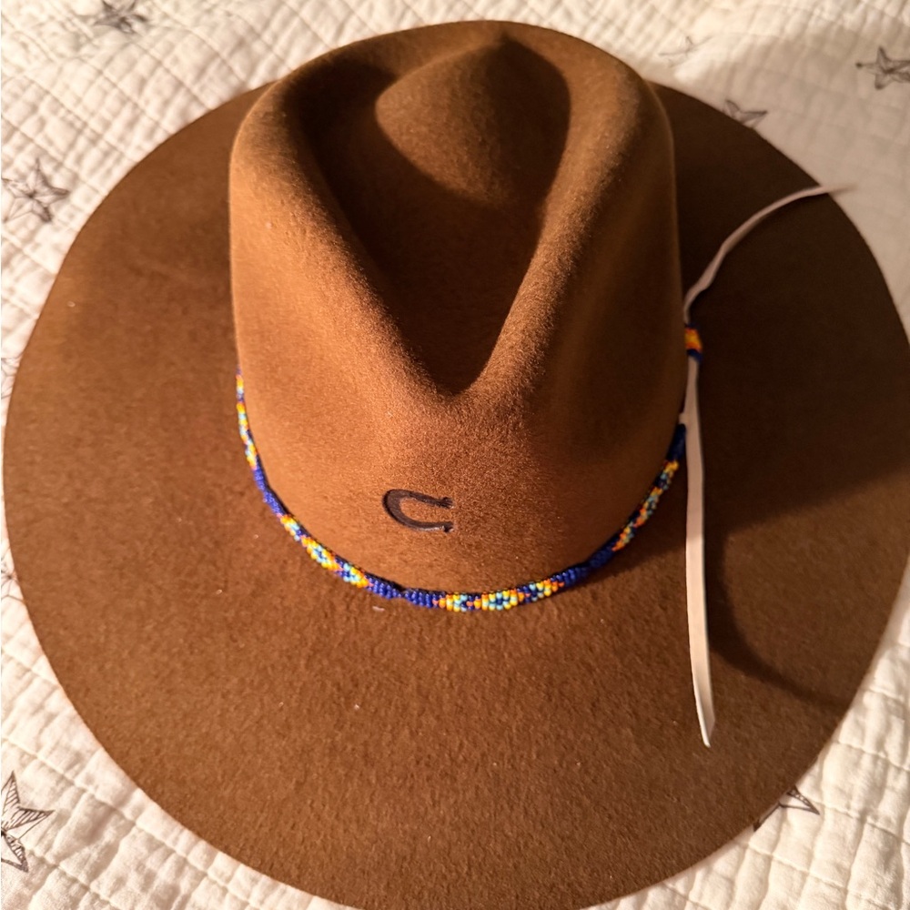 Brown Felt Western Hat with Beaded Band charlie horse